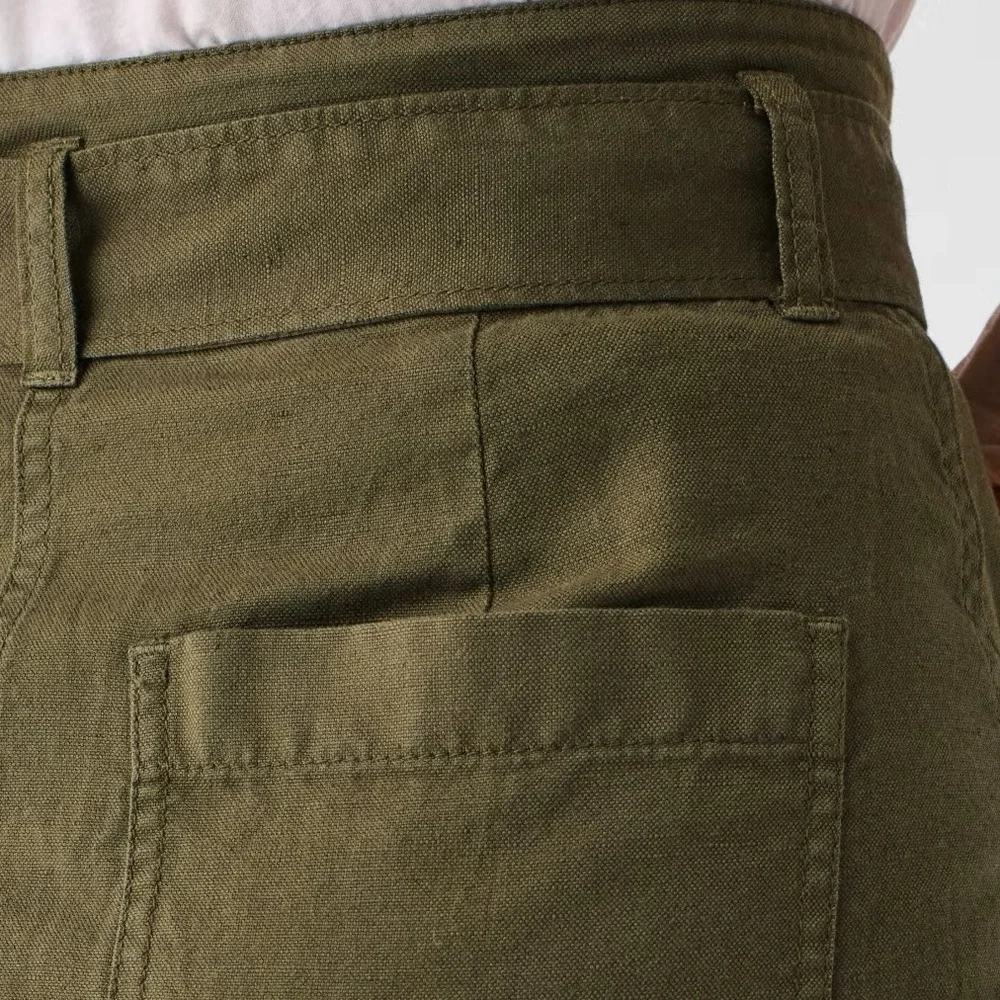 Faherty Brand Military Green Belted Tie Waist Linen / Cotton Palos Verdes Skirt